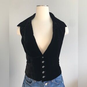 Ralph Lauren Velvet Vest Classic Vintage Black Preppy Womens Size 8 Blue Lable